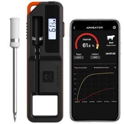 Afbeelding van Draadloze vleesthermometer, digitaal, direct aflezen, lcd display, bluetooth grillthermometer, IP67 waterdicht, draadloos, vleesthermometer voor oven, grill, rookoven, airfryer, BBQ