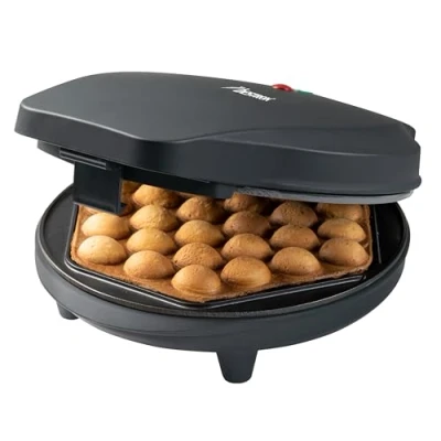Afbeelding van Bestron bubbel Wafelijzer, wafelmaker voor wafels te vullen met ijs, chocola of fruit, bakindicatielampje &amp; antiaanbaklaag, 700 Watt, kleur: Zwart