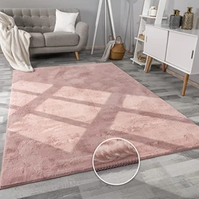 Afbeelding van Paco Home Woonkamer Tapijt Kunstbont Zacht Wasbaar Modern Elegant Makkelijk te Onderhouden Effect Bont Uni Glanzend Fluffy Kortpolig, Maat:60x90 cm, Kleur:Roze