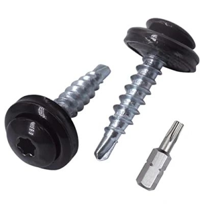 Afbeelding van SKIR&#039;CO (40 stuks) Metalen dakschroeven, 4,8 x 28 mm geschilderde zelfborende schroeven met EPDM ringen, Torx kop (Jet Black RAL 9005)