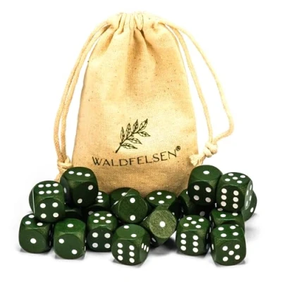 Afbeelding van Waldfelsen 6, 12, 20, 30 of 50 hoogwaardige houten kubussen van echt beukenhout, standaard 16 mm met stoffen zak, kubusset (mosgroen, 20 stuks)