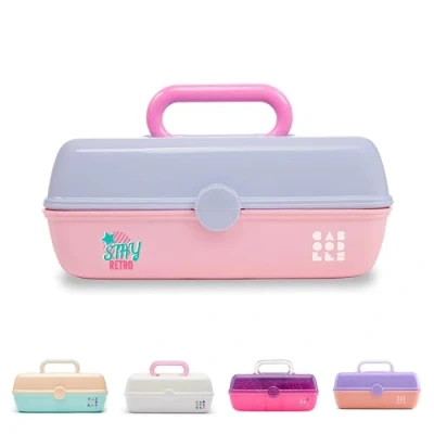Afbeelding van Caboodles Mooi in Petite lichtroze deksel en Hot Pink Base Vintage Case, Maagdenpalm Blauw Over Roze, Make up Case
