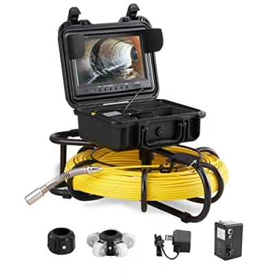 Afbeelding van VEVOR 9 inch inspectiecamera, 91,5 m, buiscamera, 720p, kanaalcamera, 130 graden, endoscoopcamera, 12 V, 4500 mAh lithiumbatterij, 6 uur, buisinspectiecamera, IP68, voor rioleringen,