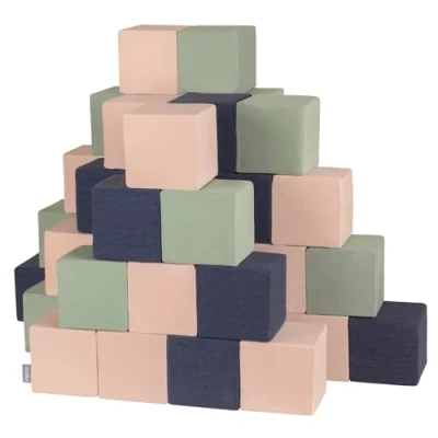 Afbeelding van KiddyMoon Schuimkubussen voor baby&#039;s, zachte blokken, 48 stuks, schuimspeelgoed, Montessori speelgoed met schuim en veel plezier kinderen, gemaakt in de EU, blokken: donkerblauw beige