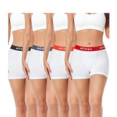 Afbeelding van wirarpa Katoenen boxershorts voor dames met 7,6 cm binnenbeenlengte. Veiligheidsboxershorts die niet schuren, boyshorts, slipje, 4 stuks, Wit Pack, XXL