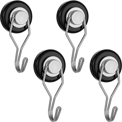 Afbeelding van Poppstar 4 Stuks Magneet Haken Zwart Extra Sterk Verdraaibaar (Houdkracht 30 kg, Lengte 5,3 cm, Diameter 3,2 cm) Neodymium Haak Groot
