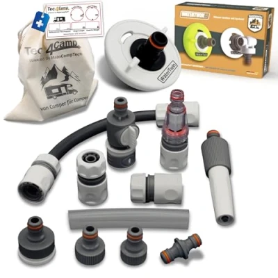 Afbeelding van MaJoCompTec® WATERTWIN Tankdeksel met wateraansluiting, watertankdeksel, vuladapter voor watervulopening, camper en caravanaccessoires (ECO versie + aansluitset, adapter 3 pins D: 78)