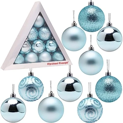 Afbeelding van Christmas Concepts® Pakket met 10 60mm Kerstboomballen Glanzende, Matte en Glitter Versierde Kerstballen (Ijsblauw)