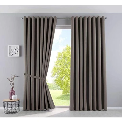 Afbeelding van Gardinenbox gordijnen ondoorschijnend &quot;NewYork&quot; taupe H x B 245 295 cm 2 pack thermische verduisteringsgordijn verduisterende oogjes geluidsisolerend Öko Tex UV bescherming vouwhouder