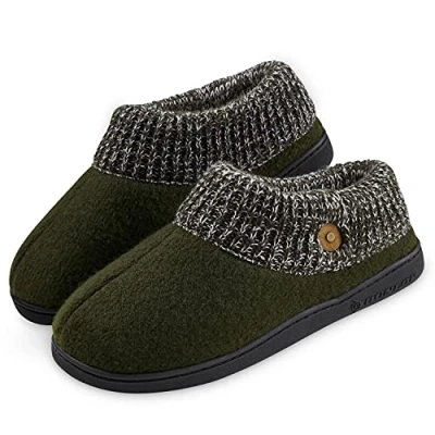 Afbeelding van Dunlop pantoffels voor heren met Sherpa fleece voering en traagschuim, antislip heren, Kaki, 45 EU