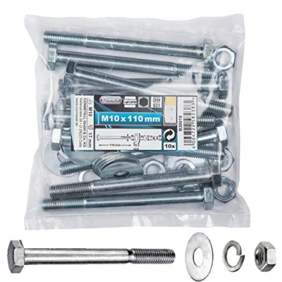 Afbeelding van Connex Zeskantschroeven M10 x 110 mm 10 stuks Zeskantaandrijving Verzinkt Voor alle constructies Incl. sluitringen, veerringen &amp; moeren/Schroeven Assortiment / B30019