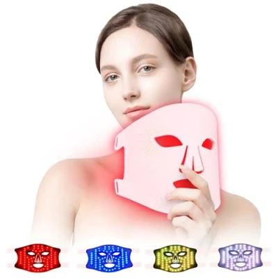 Afbeelding van USUIELIGHT led gezichtsmasker, lichttherapie, 3 kleuren masker met rode voor alle huidtypes, gezichtsverzorging, rimpels verwijderen, huid oplichten, anti aging roze