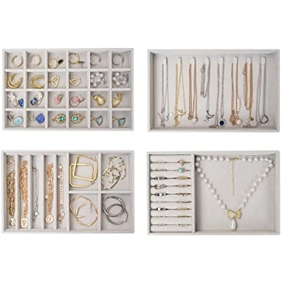 Afbeelding van ProCase Set van 4 Stapelbare Sieradenbakken voor Dames Meisjes, Sieradenlade Sieraden Lade Organizer Tray Showcase Display Oorbellen Ketting Ringen Armband Grijs