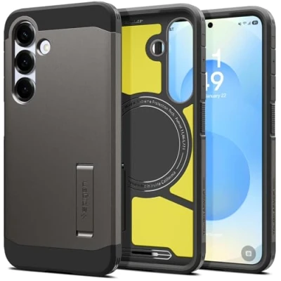 Afbeelding van Spigen Tough Armor (AI) MagFit Case voor Samsung Galaxy S25 hoesje, Compatibel met MagSafe Gunmetal