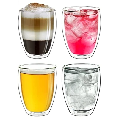 Afbeelding van Creano dubbelwandige glazen 250ml, set van 4, groot hittebestendig drinkglas borosilicaatglas, koffie/thee