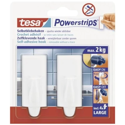 Afbeelding van Tesa Powerstrips Haken Trend Large Wit 2 Stuks