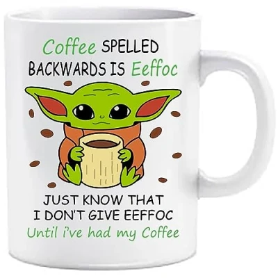 Afbeelding van Top Banana Gifts Eeffoc Grappige Baby Yoda Humor Werk Koffie Thee Gift Nieuwigheid Kantoor Boss Keramische Witte Cup 315 ml Mok Kwast