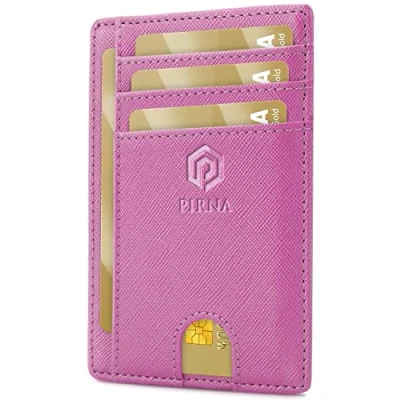 Afbeelding van Slanke Portemonnee voor Heren RFID Blokkerende Minimalistische Kaarthouder en Dames met Geschenkdoos, Slim Wallet Card Holder Roze