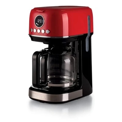 Afbeelding van Ariete 1396 Koffiezetapparaat met filter, modern, koffie, capaciteit tot 15 kopjes, verwarmingsbasis, lcd display, uitneembare en wasbare rood