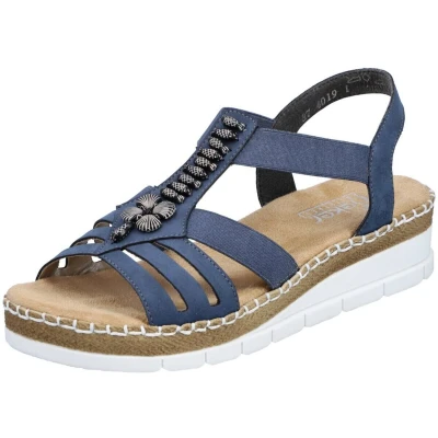 Afbeelding van Rieker Sandalen met sleehak, Dames, Maat: 41, Blau Hoogwaardig imitatieleer