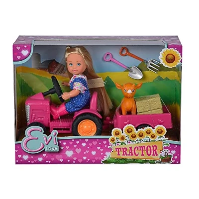 Afbeelding van Simba 105733518 Evi Love Tractor, pop op haar tractor met hanger, dier, hooiballen, schepen listvork, 12 cm, geschikt voor kinderen vanaf 3 jaar