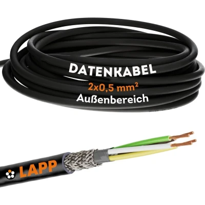 Afbeelding van 10 meter Lapp 1030517 LiYCY afgeschermde stuurkabel 2x0,5 mm² I UV bestendig Signaalkabel 2 draads Datakabel voor buitengebruik Soldeerkabel LED aansluitkabel Zwarte