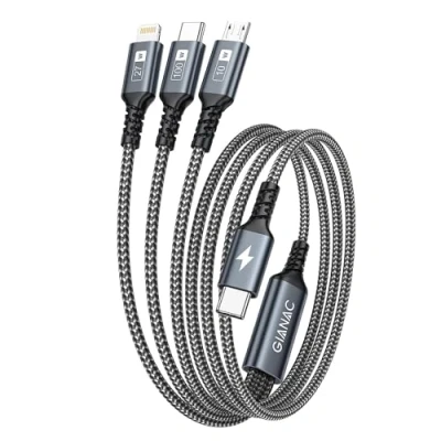 Afbeelding van 100 W USB C naar multikabel, lang, 2 m, snellaadkabel met E Mark chip, 3 in 1 oplaadkabel [100W] + Micro [10W] Lightning, 27 W, voor Galaxy S23/iPad Pro, iPad Mini, MacBook Pro/Air/iPhone 15, 14, 13