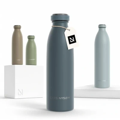 Afbeelding van LARS NYSØM &#039;Ren&#039; Roestvrijstalen drinkfles 500ml BPA vrij geïsoleerde waterfles 0,5 Liter Blue Stone