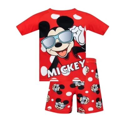 Afbeelding van Disney Mickey Mouse Zwemkleding 2 delig Jongens Zwemset Kinder Rash Vest en Zwemshorts Guards Rood 98