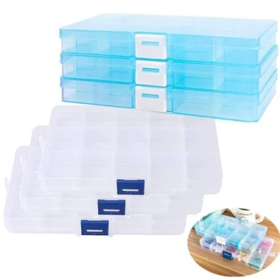 Afbeelding van 6 stks sorteerdoos kleine opbergdoos met 15 compartimenten verstelbare plastic transparante assortimentsdoos voor items Sieraden Oorbellen