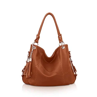 Afbeelding van NICOLE &amp; DORIS Dameshandtas schoudertas leer met pompon, Rode baksteen, L, Handtas