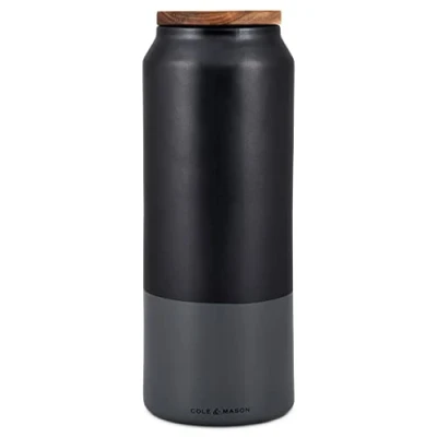 Afbeelding van Cole &amp; Mason Hinxton H822139 Grote keramische keukenopbergdoos, grijs/zwart, keukenorganizer, voedselvoorraadpot met acaciadeksel, (H) 292 mm x (D) 110 mm, 2 jaar garantie,