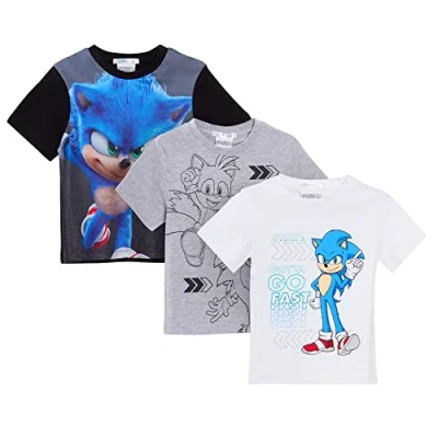 Afbeelding van Sonic The Hedgehog Jongens 3 Pack T shirts Kinderen Gamer Tops Korte Mouwen Tees Multipack, Meerkleurig, 4 jaar