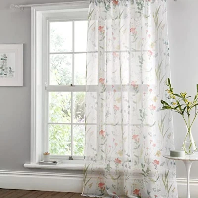 Afbeelding van Dreams &amp; Drapes Eenpersoons gordijn voor ramen, 140 x 228 cm (b l) voilegordijn slaapkamer/woonkamer vitrage met bloemen en Spring Glade Collection