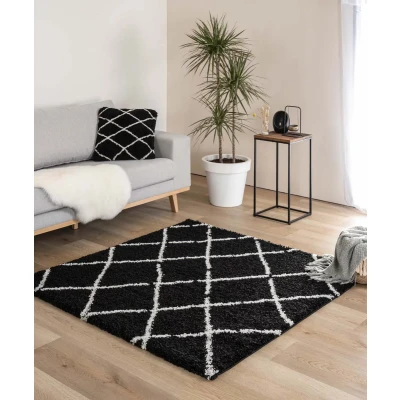 Afbeelding van Vierkant Hoogpolig Vloerkleed Ruiten Artisan Zwart/wit 240x240 Cm