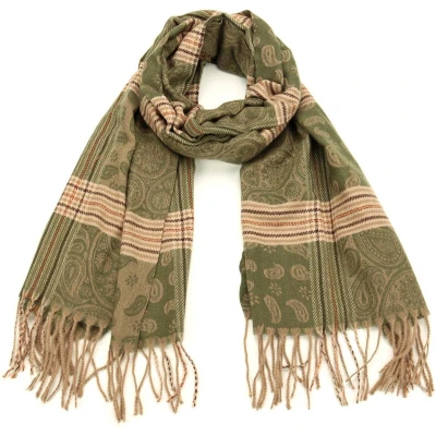 Afbeelding van Lange Warme Sjaal Geblokt Paisley Olijfgroen 180 x 70cm (11#)