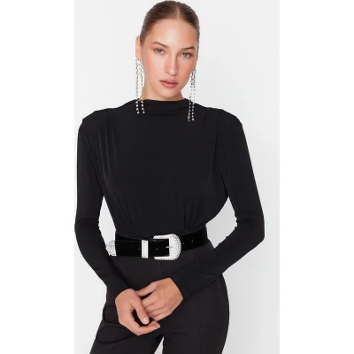 Afbeelding van Trendyol Zwarte Gedrapeerde Body Met Drukknopen Tpraw23Bd00048