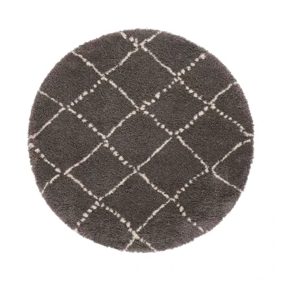 Afbeelding van Rond Hoogpolig Vloerkleed Allure Donkergrijs/crème 120 Cm