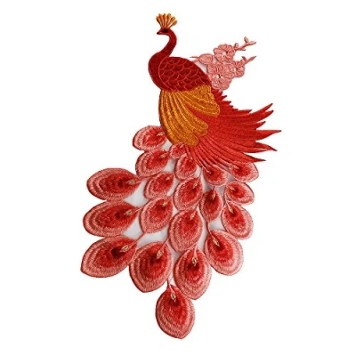 Afbeelding van 1 stuk Pauw Veer Kant Borduren Applique Stof Patches Motief Trimmen Scapbooking voor Kleding Versierde DIY Naaien ORANJE