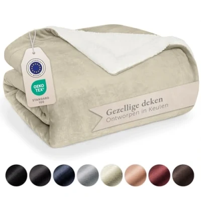 Afbeelding van Blumtal pluizige Sherpa deken hoogwaardige deken, fleece superzachte fleecedeken als bankhoes, sprei of woonkamerdeken, 230 x 270 cm, Beige