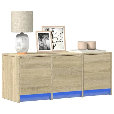 Afbeelding van Tv meubel met LED 97x34x40 cm bewerkt hout sonoma eikenkleurig
