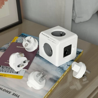 Afbeelding van Allocacoc PowerCube® ReWirable USB Grey / 3x Travel Plugs + 1 IEC Cable