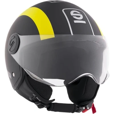 Afbeelding van Sparco Riders SP601 Demi Jet Motorcycle Helmet, Scooter Helm ECE 22.06 Gehomologeerd, met Anti Kras Vizier en Micrometric Release, ZWART/GEEL (MAT), L
