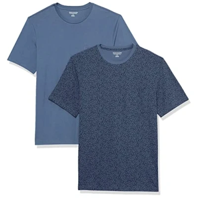 Afbeelding van Amazon Essentials Heren Slim Fit T shirt met korte mouwen en ronde hals, 2 stuks, blauw (Washed Blue)/bloemenprint, XS