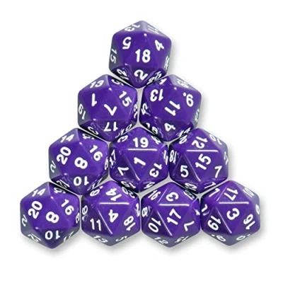 Afbeelding van 10 x polyedrische W20 dobbelstenen voor rol en tabletopspellen (paars)
