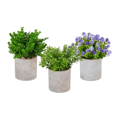 Afbeelding van Relaxdays kunstplanten met pot set van 3 verschillende namaakplanten realistisch
