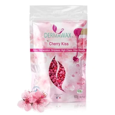 Afbeelding van Dermawax Veganistische wax met kersenbloesems, geur waxparels voor ontharing, Braziliaans waxen, intieme bikinizone, oksels, rug, ontharing zonder vliesstrepen, waxparels, geschikt alle huidtypes