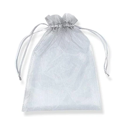 Afbeelding van PLECUPE Organzazakjes, 100 stuks, 20 x 30 cm, trekkoord, bruiloftszakjes, sieradenzakjes, cadeauzakjes, cadeauzakjes voor Kerstmis, geschenken, sieradenopslag, verpakking grijs