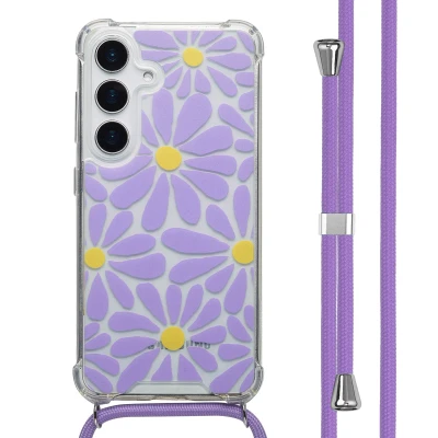 Afbeelding van imoshion Hoesje Geschikt voor Samsung Galaxy S25 Design met Koord Tropical Violet Flowers Connect