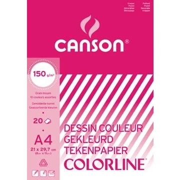 Afbeelding van Canson Gekleurd Tekenpapier Colorline A4 Assorti 20 Blad per 5